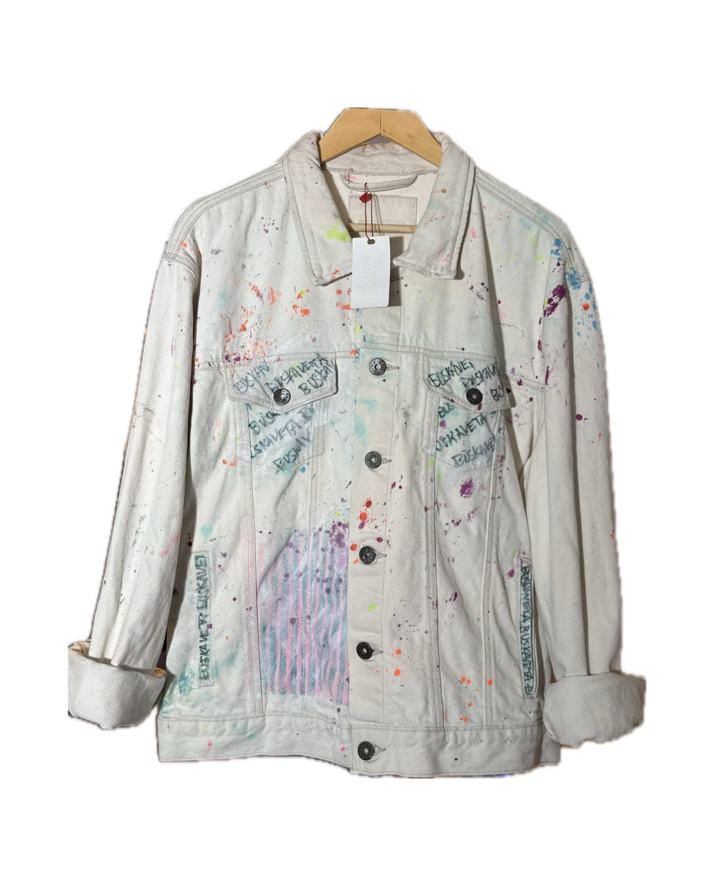 WHITE MULTI-COLOR SPLATTER TRUCKER JACKET (1/1)