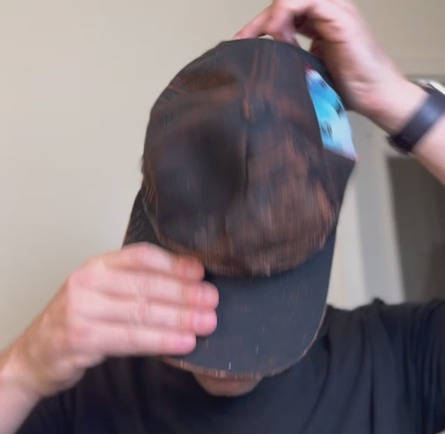 BLACK BROWN DISTRESSED FADE SNAPBACK HAT W/ MONOGRAM (1/1)