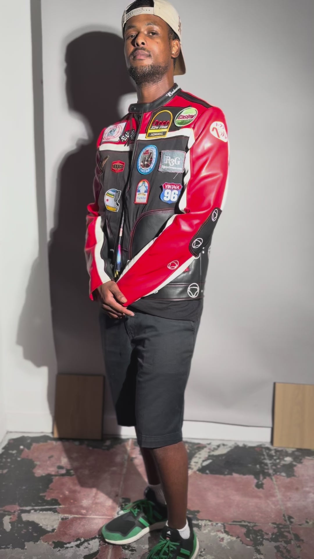 BLACK WHITE RED RETRO PATCHED RACER JACKET (1/1)