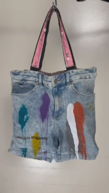 MULTICOLOR SPLATTER PAINT JEAN POCKET TOTE BAG NO.1 (1/1)